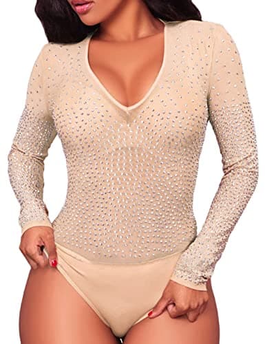 Sheer Mesh Turtleneck Bodysuit for Ladies