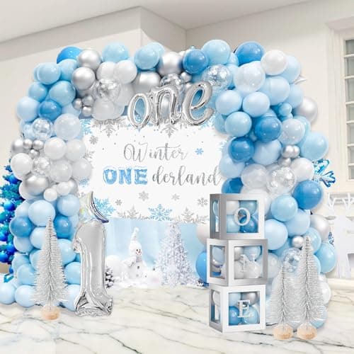 Winter Onederland Birthday Decorations for Boy, Blue Snowflake Banner Highchair Balloon