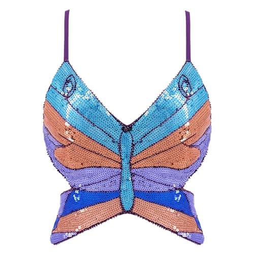 Glitter Sequin Butterfly Crop Top for Women