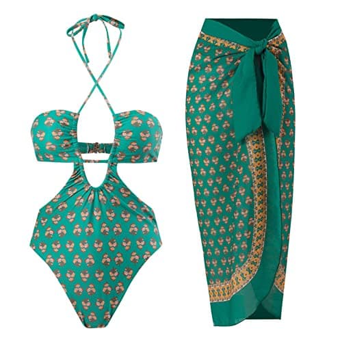 Women's Retro Floral Print Bikini Set with Beach Cover up
