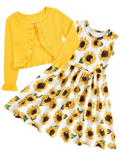 Goodstoworld Toddler Girl Fall Outfits: Sleeveless Dresses & Long Sleeve Cardigan 2-8T