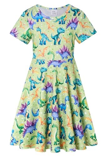 RAISEVERN Toddler Girls Short Sleeve Casual Midi Sundress 4-9T