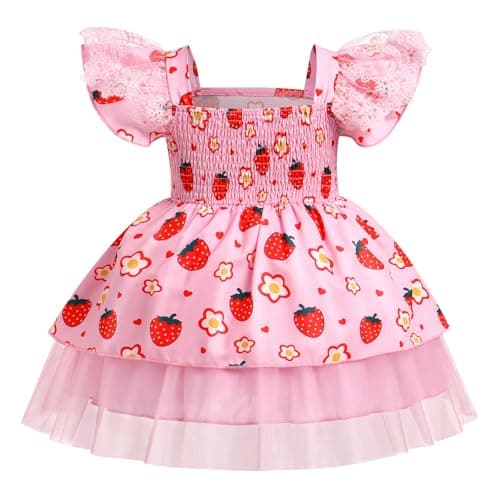 IMEKIS Toddler Strawberry Birthday Tulle Dress