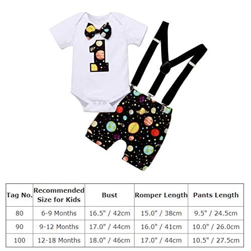 Baby Boys Space 1st Birthday Outfit Cake Smash Romper + Shorts Pants Suspenders Astronauts Cake Smash Photo Props
