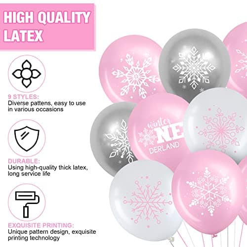 Suilung Pink, Silver, White Snowflake Balloons for Winter & Birthday Decor