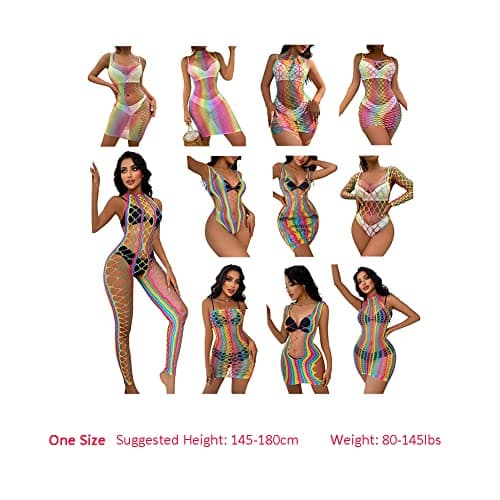 Rainbow Rave Outfit Fishnet Dress Bodysuit for Women