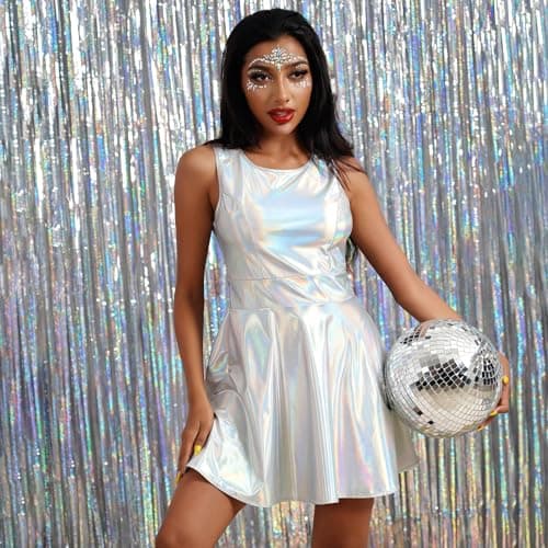 Anime Halloween Costume Metallic Skater Dress Outfit for Women and Girls