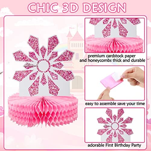 Onederland Lincia 12 Pcs Pink Snowflake Winter Birthday Decorations