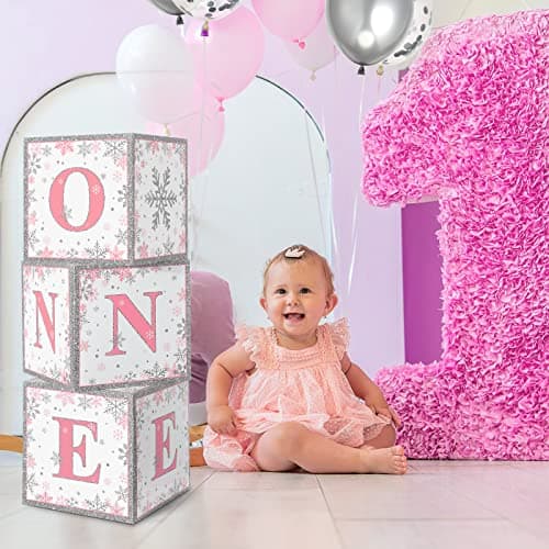 Winter Onederland 1st Birthday Decorations Pink Balloon Boxes Latex Confetti Party Supplies