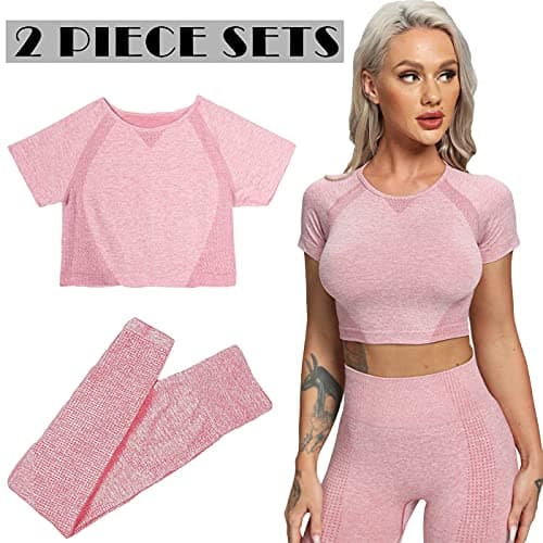 YOFIT Women's Seamless High-Waist Yoga Leggings & Long Sleeve Crop Top Set