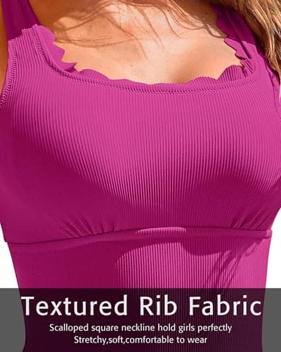 Charmo Retro Scalloped Ribbed One Piece Swim Suit