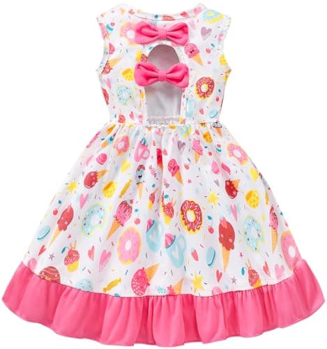 Popshion Sleeveless Back Bowknot Dress for Toddler Girls 1-7 Years Summer Birthday Party Clothes