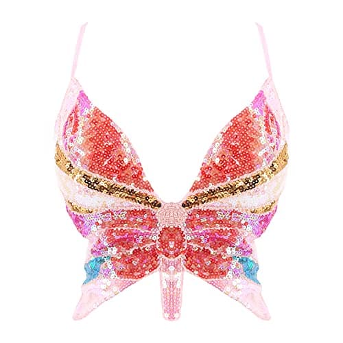 Glitter Sequin Butterfly Crop Top for Women