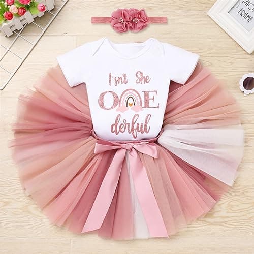 ODASDO Baby Girl's First Birthday Outfit with Flower Print Romper & Tutu Skirt Set