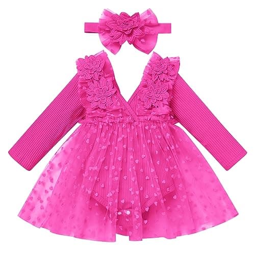 Baby Girl 1st Birthday Romper Dress with Headband