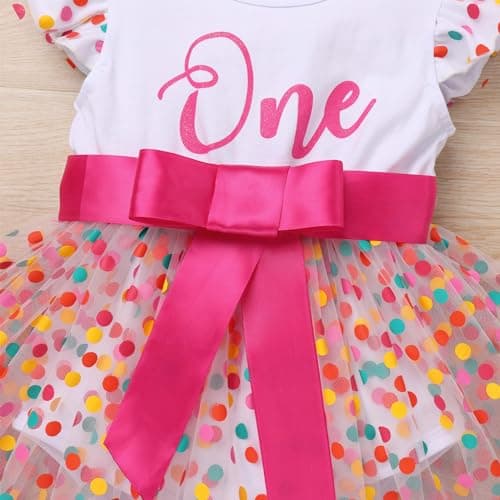 Rainbow Polka Dots Romper Princess Party Tutu Dress with Headband Cake Smash Clothes for Baby Girls