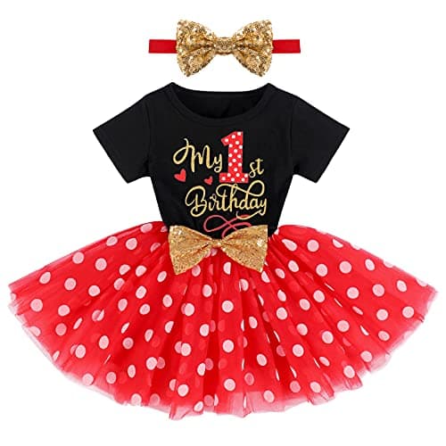 IMEKIS Baby Girls 1st & 2nd Birthday Outfit with Dress & Tutu Set