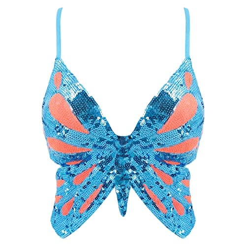 Glitter Sequin Butterfly Crop Top for Women