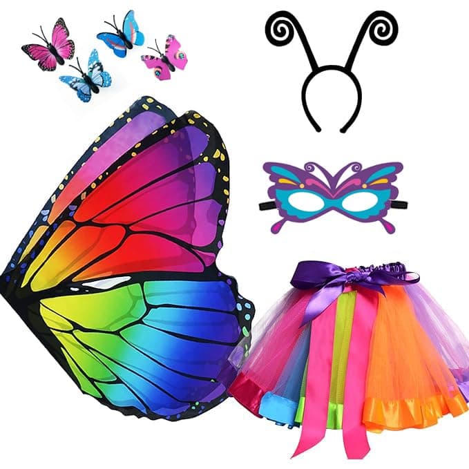 2024 Kids Fairy Butterfly Wings Costume for Girls with Tutu Dress - 4 Piece Set for Christmas Party