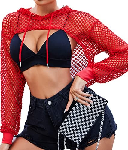Avidlove Mesh Crop Top Hoodie - Women's Rave Festival Club Party Top
