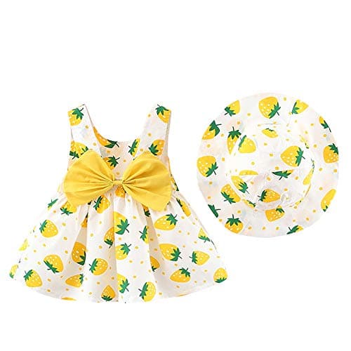 IMEKIS Toddler Girls Hawaiian Rainbow Backless Sundress & Straw Hat