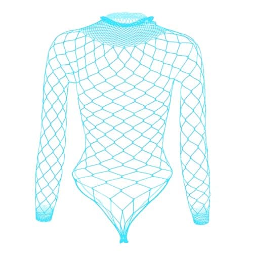 Tosmifairy Women's Stretch Fishnet Mesh Long Sleeve Rave Romper Body Suit