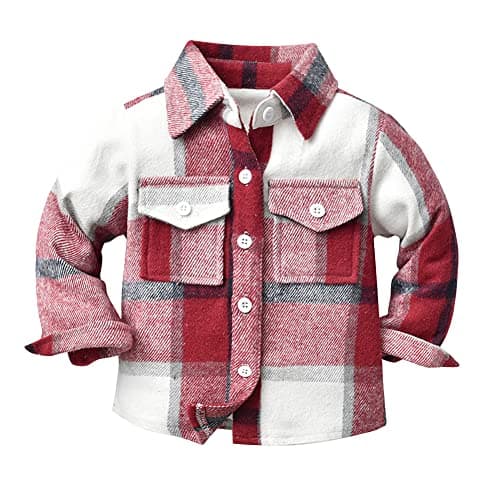 Toddler Kids Flannel Shirt Jacket Plaid Long Sleeve Lapel Button Down Shacket