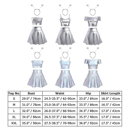Alien Costume Set for Women - Crop Top, Mini Skirt, Headband - Halloween Cosplay