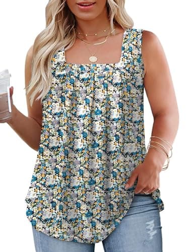 Flowy Square Neck Tank Tops for Women XL-5XL
