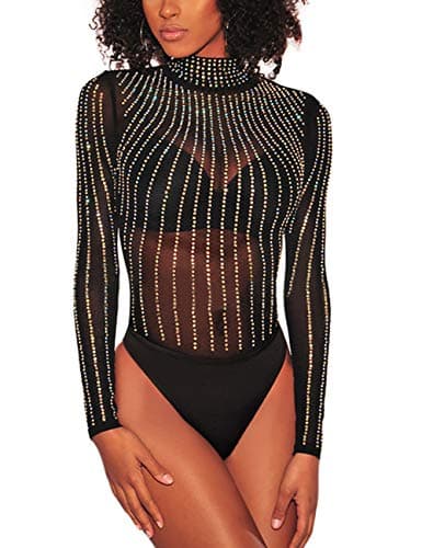 Sheer Mesh Long Sleeve Bodysuit for Women