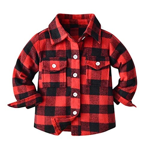 Toddler Kids Flannel Shirt Jacket Plaid Long Sleeve Lapel Button Down Shacket