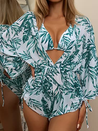 Women's 3 Piece Swimsuit Set with Sheer Mesh Cover Up