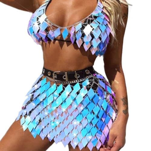 REETAN Women Sparkly Bikini Body Chain Skirt Rave Accessory