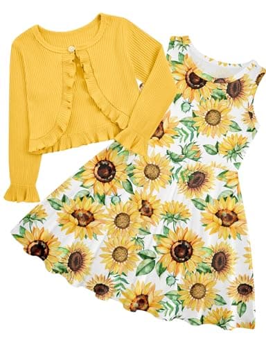 Goodstoworld Toddler Girl Fall Outfits: Sleeveless Dresses & Long Sleeve Cardigan 2-8T