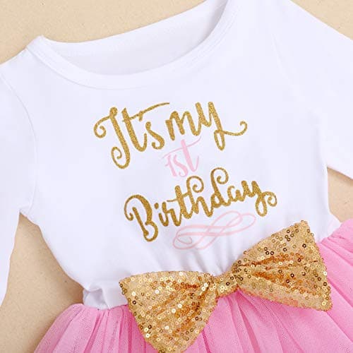 ODASDO My 1st / 2nd / 3rd Birthday Toddler Long Sleeve Tutu Dress & Bowknot Headband Set