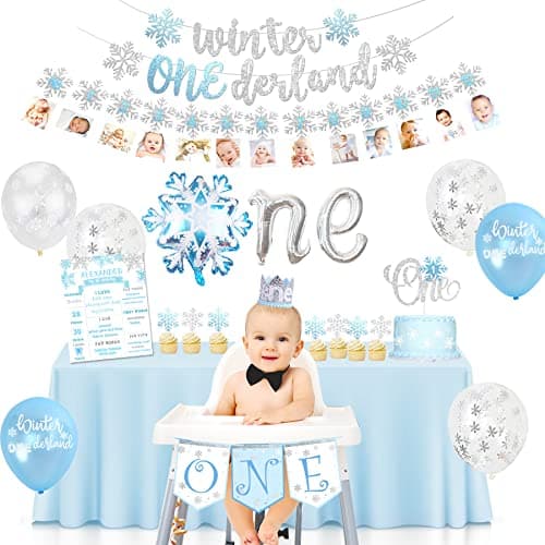 Winter Onederland Blue & Silver 1st Birthday Boy Decorations Highchair Banner