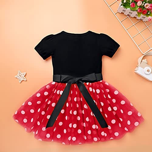 IMEKIS Girls Polka Dots Dress Headband Cake Smash Halloween Costume
