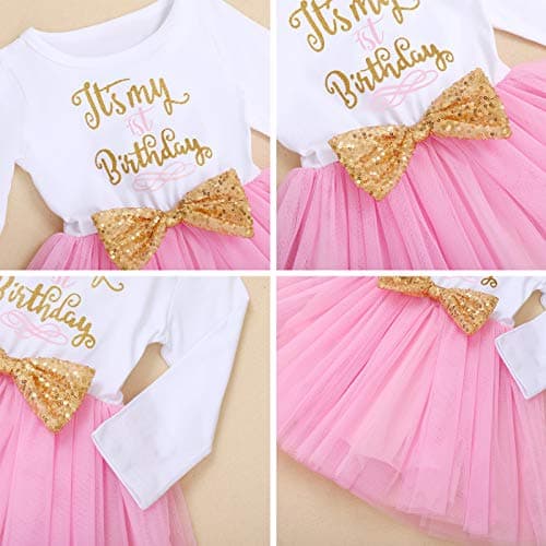ODASDO My 1st / 2nd / 3rd Birthday Toddler Long Sleeve Tutu Dress & Bowknot Headband Set