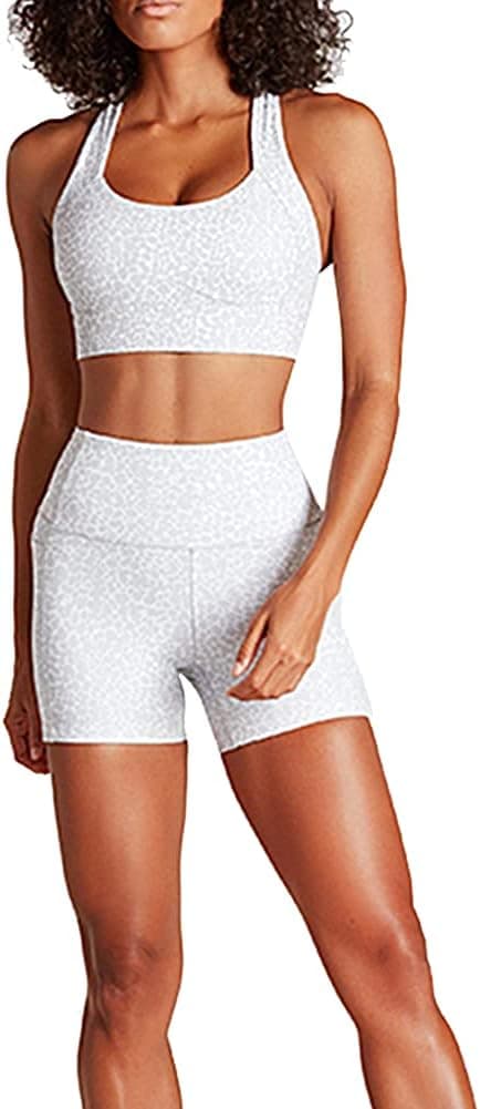 Women Seamless Yoga Outfits 2 Piece Workout Set Cutout Racerback Crop Top Tank Sprots Bra High Waist Shorts Tummy Control Yoga Shorts Fitness Athletic Running Gym Clothes Activewear Tracksuit Grey S