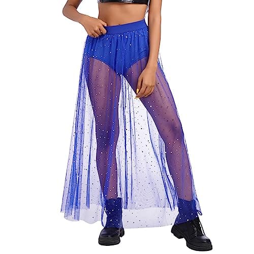 Shiny Stars Rave Skirt Mesh Tulle Maxi Skirts with Booty Bottoms Music Festival Costume