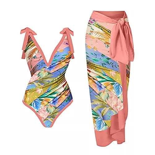 IMEKIS Women’s Floral Print Bikini Set with Wrap Skirt