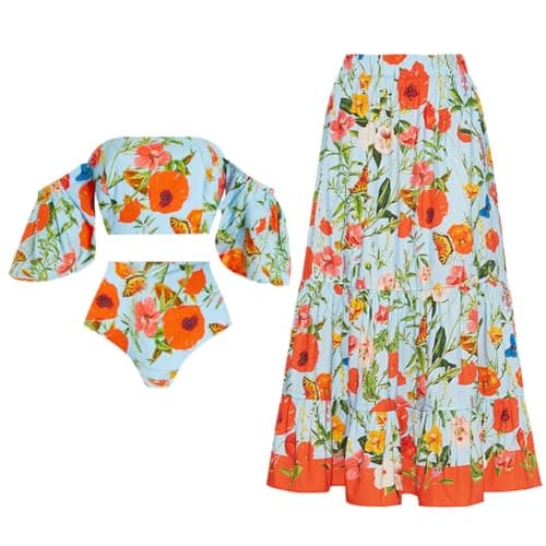 Women's Floral Ruffled Bikini Set with Skirt - Summer Swimwear