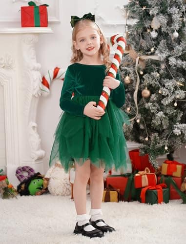 IMEKIS Toddler Girl Christmas Velvet Tutu Dress 1-6T