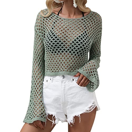 IMEKIS Women Crochet Knit Crop Tops