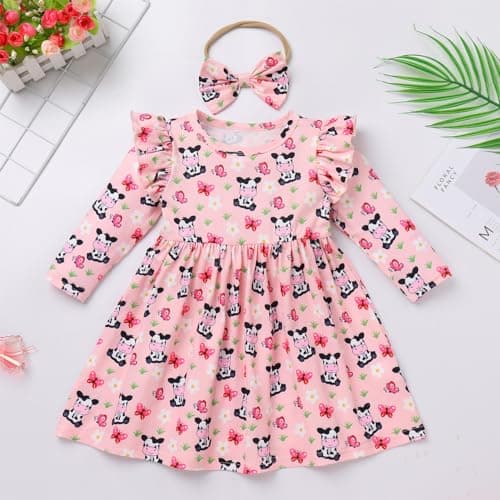 Toddler Baby Girls Birthday Dress with Headband Strawberry Cow Cake Smash Outfit