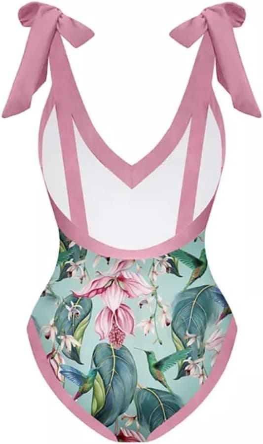 Women 2 Pieces Beach Swimsuit Floral Print Tropical Bikini Swimsuit with Cover up Wrap Skirt Bathing Suits