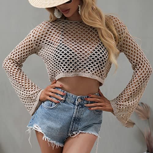 IMEKIS Women Crochet Knit Crop Tops