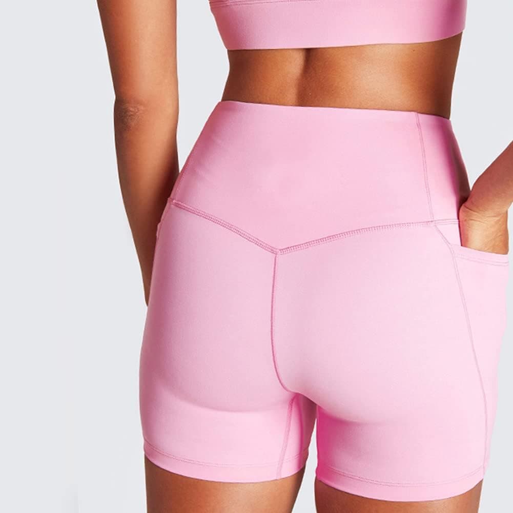 Women Seamless Yoga Outfits 2 Piece Workout Set Sleeveless Racerback Crop Top Sprots Bra High Waist Shorts Legging Stretch Tummy Control Fitness Athletic Running Gym Clothes Activewear Tracksuit Pink S