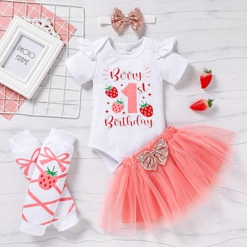 GRNSHTS Toddler Girl 1st Birthday Smash Cake Outfit with Tutu Skirt and Headband