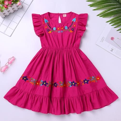 Traditional Mexican Embroidered Floral Dress for Toddler Girls